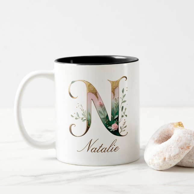 Mug de café à deux tons avec initiale florale en o (Avec donut)