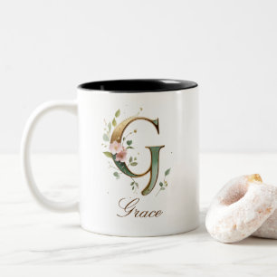 Mug de café à deux tons avec initiale florale en o