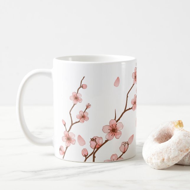 Mug de café à fleurs rose cerisier (Avec donut)