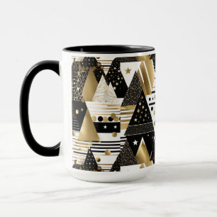 mug de café à triangles abstraits or et noir
