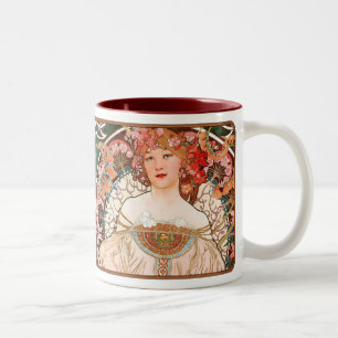 Mug de café Alphonse Mucha Nouveau Lady en rose