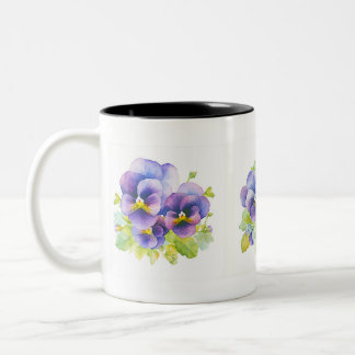 Mug De Café Bleu Et Jaune Fleurs De Pansy