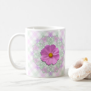Mug de café - Cosmos rose moyen sur dentelle et tr