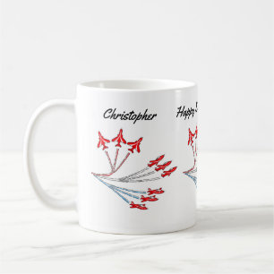 Mug de café d'anniversaire Avions à réaction rouge