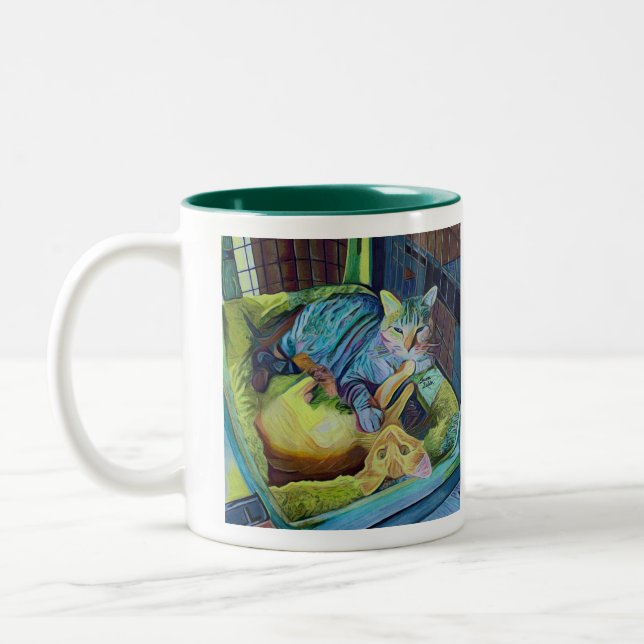 Mug de café d'art personnalisé avec deux KItties (Gauche)