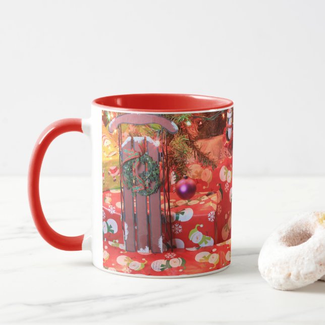 Mug de café de motoneige de Noël (Coupe) (Avec donut)