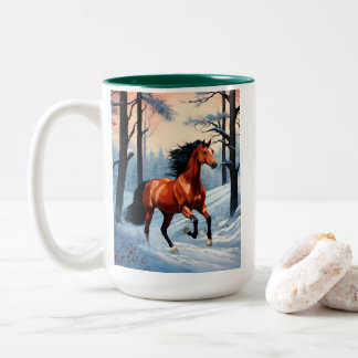 Mug de café d'hiver | Tasse avec un cheval dans la