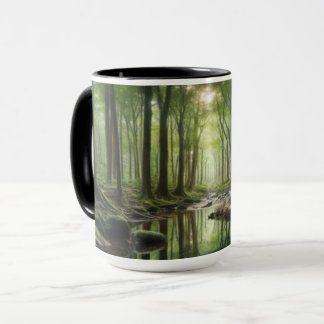 Mug de café en forêt enchantée
