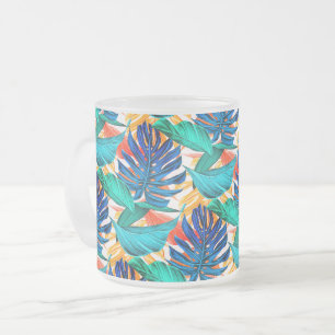 Mug de café en verre glacé des Feuilles tropicaux