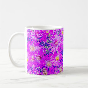 Mug De Café, Fleurs De Fuchsia Sur Bleu