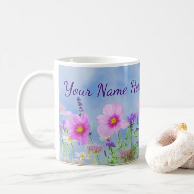Mug de café Floral Fleur sauvage personnalisé (Avec donut)