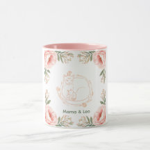 Mug de café floral personnalisé avec une chatte et
