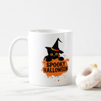 Mug de café Halloween mignon chat noir effrayant
