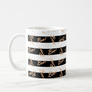 Mug de café Halloween rayé noir et blanc BOO
