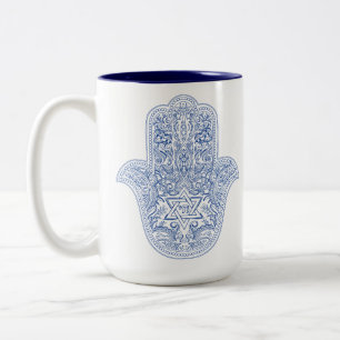 Mug de café Hamsa - Bleu & Blanc - Cadeaux Judaï