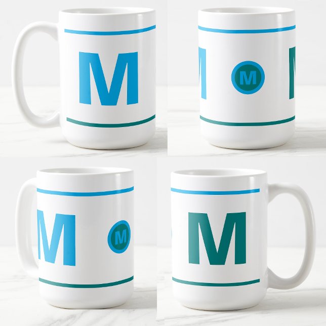 Mug de café initial monogrammé moderne (bleu, Turq (Initial Letter Monogram Modern mug)