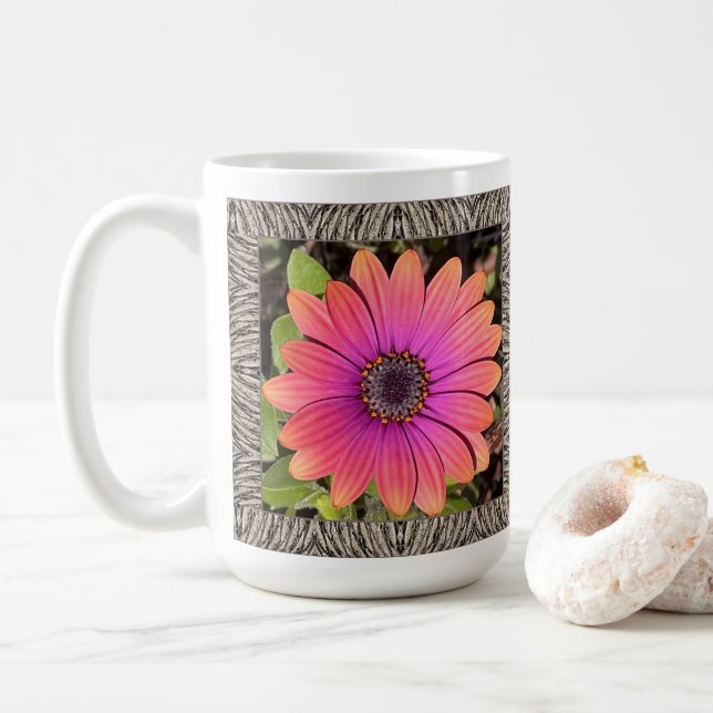 Mug de café inspirant avec des Gazanias brillants (Avec donut)