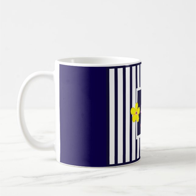 Mug de café jaune brillant rayé de la marine (Gauche)
