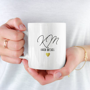 Mug de café noir Monogramme avec coeur d'amour