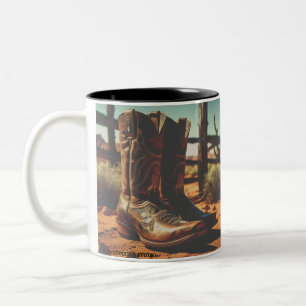 Mug de café occidental vintage   Bottes Cowboy