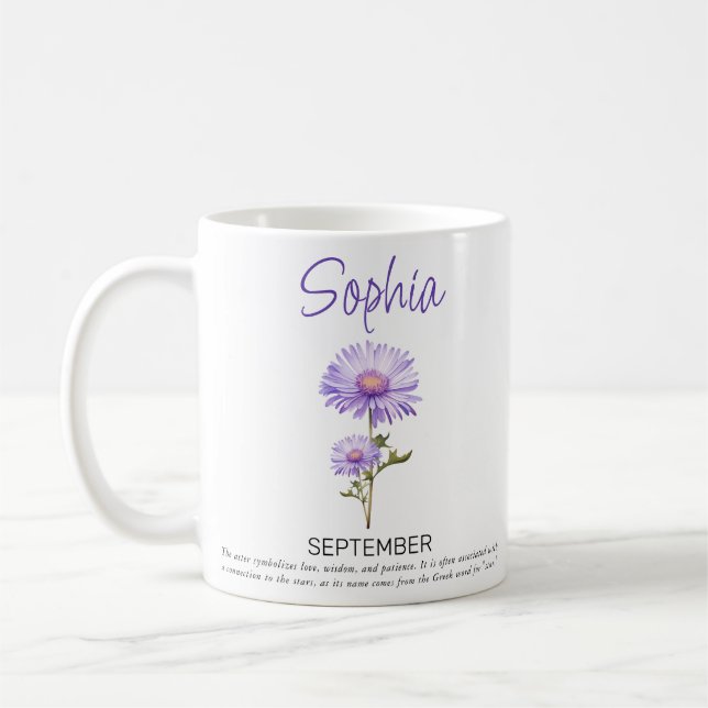 Mug de café personnalisé avec fleur de naissance d (Gauche)