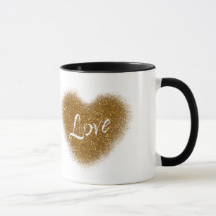 Mug de café personnalisé Cœur LOVE Pailleté Or