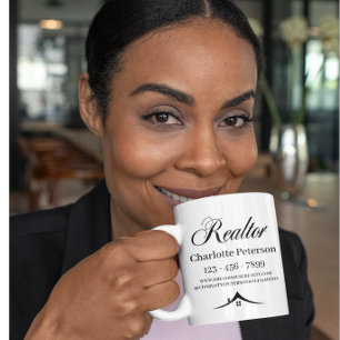 Mug de café pour agent immobilier noir et blanc