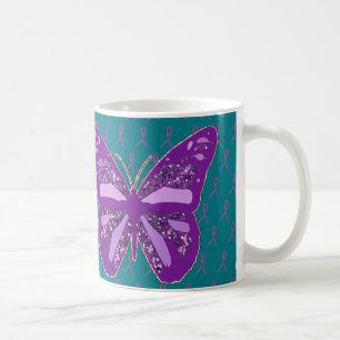 Mug de café Rubans de sensibilisation Turquoise et