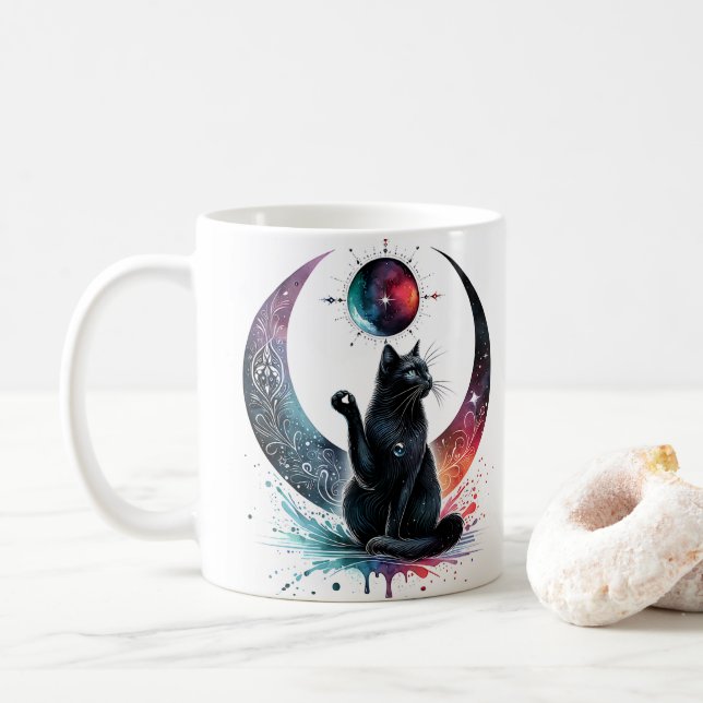 Mug de chat noir floral (Avec donut)