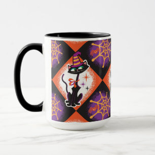 Mug de chats noirs mi-siècle rétro Halloween