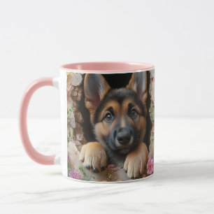 Mug de chiot allemand avec design floral -