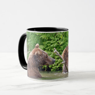 Mug de combo noir de 11 oz avec grizzli et oursons