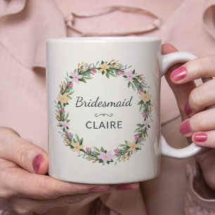 Mug de demoiselle d'honneur floral personnalisé
