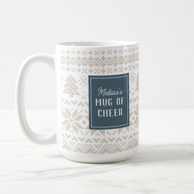 Mug de Fête Knit Bleu et Beige (Gauche)