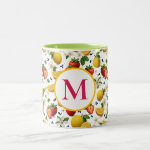 Mug de fleur de fraise et de citron avec monogramm