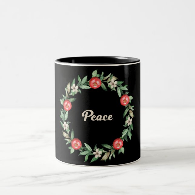 Mug de gerbes de Noël rose Floral | Paix (Centre)