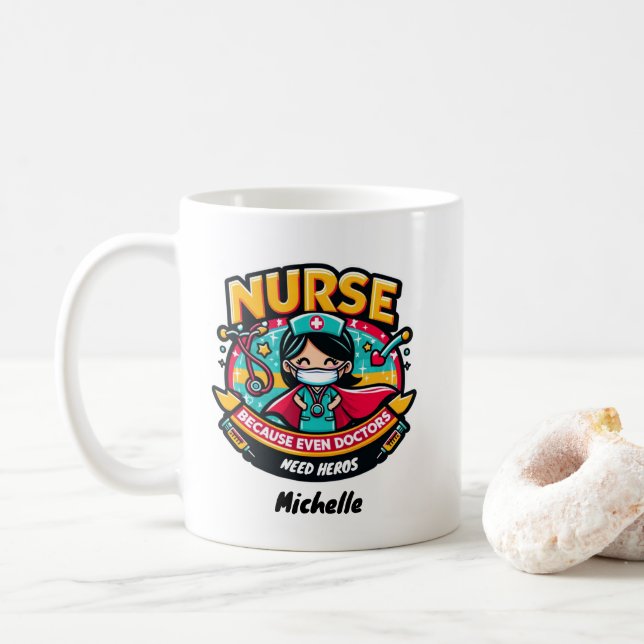 Mug de héros infirmière personnalisable (Avec donut)