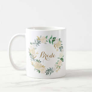 Mug de mariée du mariage blanc de la Fleur d'or