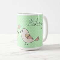 De mignons Inséparables sur le point Polka vert de