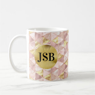 Mug de monogramme d'art Abstrait rose et or