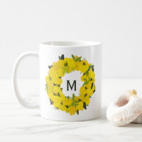 Mug de monogramme de couronne de citron peint à la