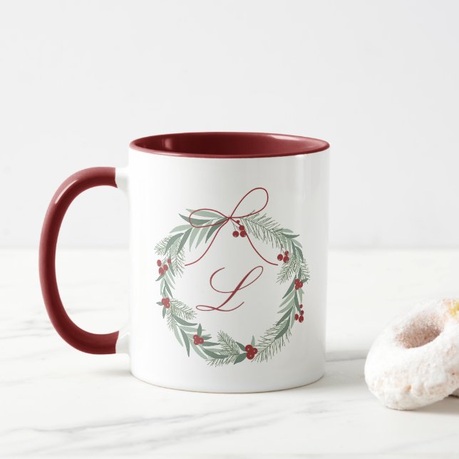 Mug de monogramme de Noël personnalisé (Avec donut)
