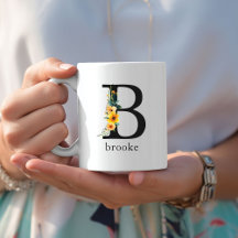 Mug de monogramme floral B avec nom modifiable