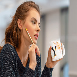 Mug de monogramme floral - Élégante lettre Y writ 