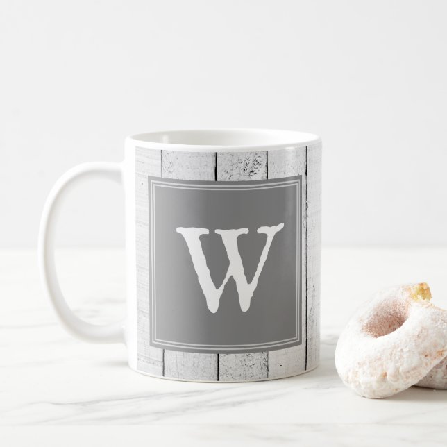 Mug de monogramme rustique gris (Avec donut)