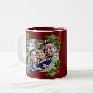 Mug de Noël avec bordure de houx classique pour ph