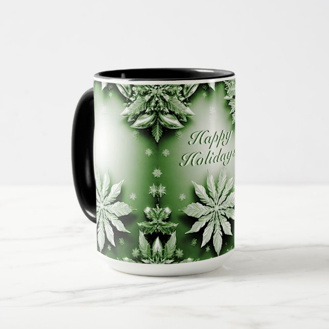 Mug de Noël de Fleurs vertes (Devant gauche)