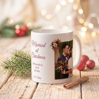 Mug de Noël élégant pour jeunes mariés avec photo
