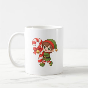 Mug de Noël Elfe Kawaii avec Canne à Sucre