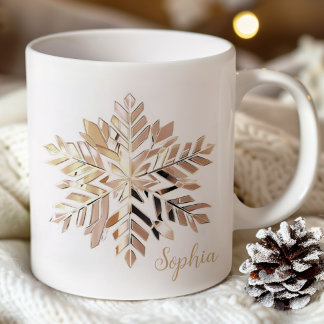 Mug de Noël Flocon de Neige en Or | Nom personnali